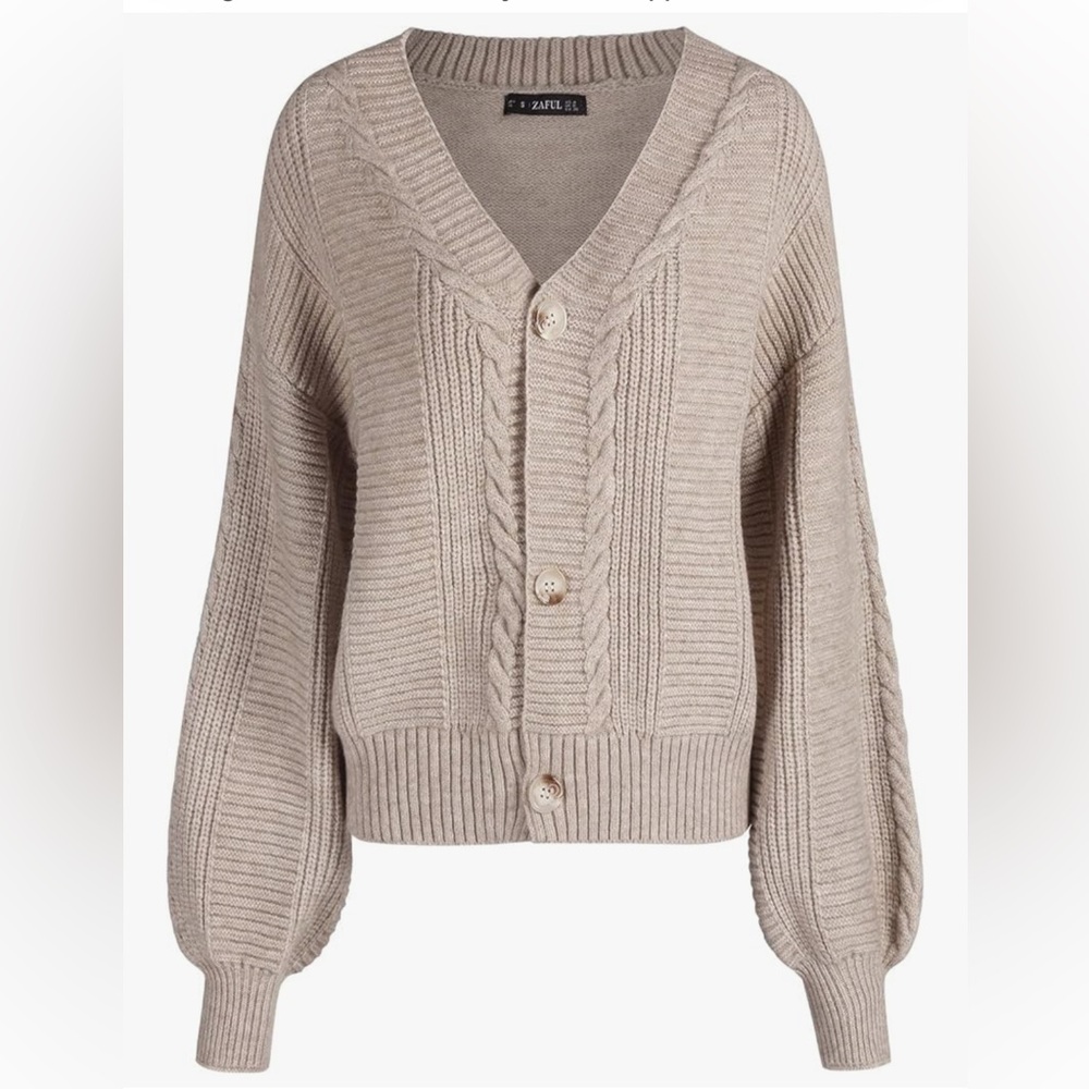 Fuzzy Button Down Long Sleeve Knitted Cardigan Sweater